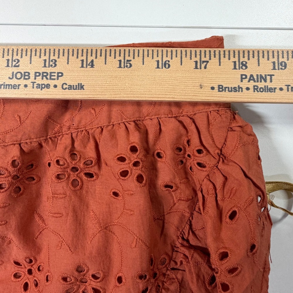 Ryegrass Eyelet Ruffle Midi Skirt Women XL Foxtail Orange Boho Cotton Autumn - Picture 9 of 10